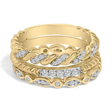 14K Yellow Gold Plated Sterling Silver 1/4 Cttw Diamond Twist Leaf Stackable Ring Set-0 thumbnail 1