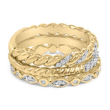 14K Yellow Gold Plated Sterling Silver 1/4 Cttw Diamond Twist Leaf Stackable Ring Set-1 thumbnail 2