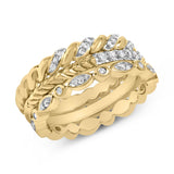 14K Yellow Gold Plated Sterling Silver 1/4 Cttw Diamond Twist Leaf Stackable Ring Set-3 thumbnail 4