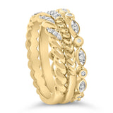 14K Yellow Gold Plated Sterling Silver 1/4 Cttw Diamond Twist Leaf Stackable Ring Set-4 thumbnail 5