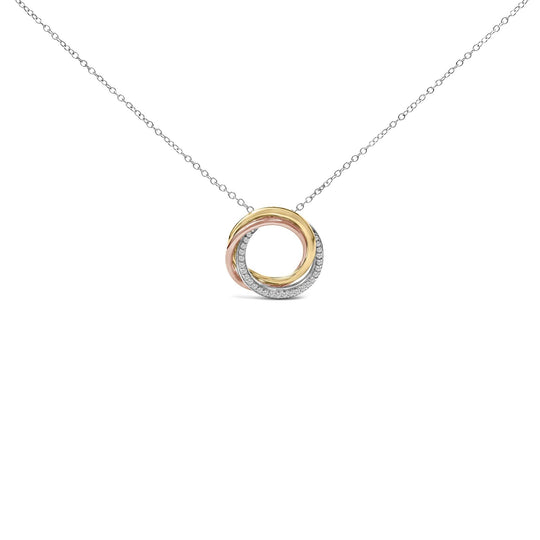 Tri Tone Sterling Silver 1/5 Cttw Diamond Interlocking Circle Pendant Necklace-0
