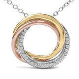 Tri Tone Sterling Silver 1/5 Cttw Diamond Interlocking Circle Pendant Necklace-1 thumbnail 2