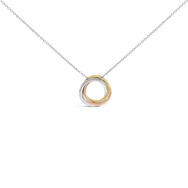 Tri Tone Sterling Silver 1/5 Cttw Diamond Interlocking Circle Pendant Necklace