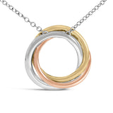 Tri Tone Sterling Silver 1/5 Cttw Diamond Interlocking Circle Pendant Necklace-4 thumbnail 5
