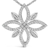 Sterling Silver 1/2 Cttw Diamond Floral Cross Pendant Necklace-1 thumbnail 2