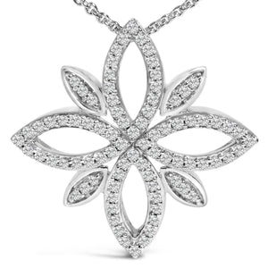 Sterling Silver 1/2 Cttw Diamond Floral Cross Pendant Necklace-1