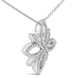Sterling Silver 1/2 Cttw Diamond Floral Cross Pendant Necklace-3 thumbnail 4