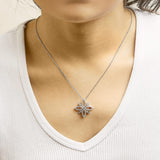 Sterling Silver 1/2 Cttw Diamond Floral Cross Pendant Necklace-2 thumbnail 3