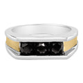 Men's 14K Yellow Gold Plated Sterling Silver 1-1/2 Cttw Black Diamond Channel Set Band Ring-0