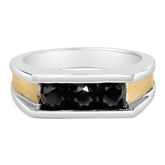 Men's 14K Yellow Gold Plated Sterling Silver 1-1/2 Cttw Black Diamond Channel Set Band Ring-0