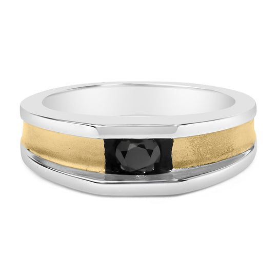 Men's 14K Yellow Gold Plated Sterling Silver 1/2 Cttw Black Diamond Band Ring-0