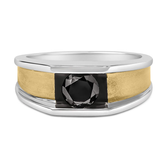 Men's 14K Yellow Gold Plated Sterling Silver 1.0 Cttw Round Black Diamond Band Ring-0