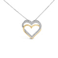 14K yellow gold necklace with heart diamond stones in double heart pendant