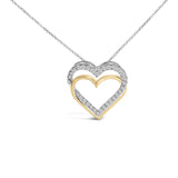 14K yellow gold necklace with heart diamond stones in double heart pendant thumbnail 1