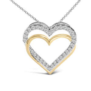 14K Yellow Gold Plated Sterling Silver 1.00 Cttw Diamond Double Heart Pendant Necklace-1
