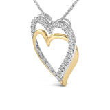 14K Yellow Gold Plated Sterling Silver 1.00 Cttw Diamond Double Heart Pendant Necklace-3 thumbnail 4