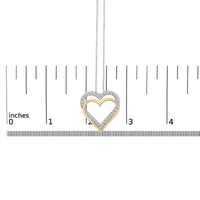 14K Yellow Gold Plated Sterling Silver 1.00 Cttw Diamond Double Heart Pendant Necklace