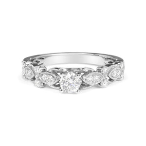 14K White Gold 1/2 Cttw Diamond Vintage Style Engagement Ring (G-H Color, VS2-SI1 Clarity) - Size 7-1