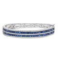 18K White Gold Alternating Diamond and 8.00 Cttw Princess Cut Blue Sapphire Multi Row Bangle Bracelet (G-H Color, VS1-VS2 Clarity) - 7" Inches-0