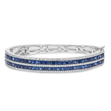 18K White Gold Alternating Diamond and 8.00 Cttw Princess Cut Blue Sapphire Multi Row Bangle Bracelet (G-H Color, VS1-VS2 Clarity) - 7