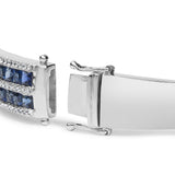 18K White Gold Alternating Diamond and 8.00 Cttw Princess Cut Blue Sapphire Multi Row Bangle Bracelet (G-H Color, VS1-VS2 Clarity) - 7