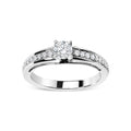 14K white gold solitaire ring with pavé diamond band and central round diamond