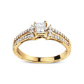 14K yellow gold ring with princess diamond split shank and milgrain