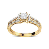 14K yellow gold ring with princess diamond split shank and milgrain thumbnail 1