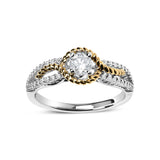 14K Two-Toned Gold Diamond 3/8 Cttw Diamond Split Shank and Beaded Halo Engagement Ring (G-H Color, VS2-SI1 Clarity) - Size 7-1 thumbnail 2