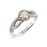14K Two-Toned Gold Diamond 3/8 Cttw Diamond Split Shank and Beaded Halo Engagement Ring (G-H Color, VS2-SI1 Clarity) - Size 7-3 thumbnail 4