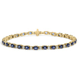 18K Yellow Gold 3/4 Cttw Diamond and 5 1/3 Cttw Oval Blue Sapphire Alternating Link Bracelet (G-H Color, VS1-VS2 Clarity)  - 7.25