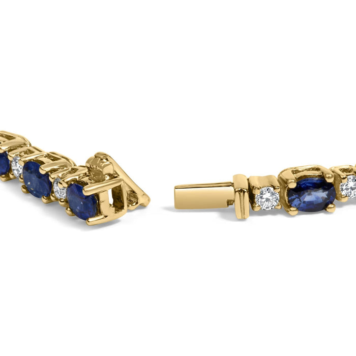 18K Yellow Gold 3/4 Cttw Diamond and 5 1/3 Cttw Oval Blue Sapphire Alternating Link Bracelet (G-H Color, VS1-VS2 Clarity)  - 7.25