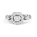 14K white gold ring with halo diamond stones and woven shank