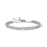 14K white gold bolo tennis bracelet with round diamond stones thumbnail 1