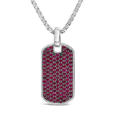 Men's .925 Sterling Silver Created Red Ruby Dog Tag Pendant Necklace - 22
