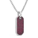 Men's .925 Sterling Silver Created Red Ruby Dog Tag Pendant Necklace - 22