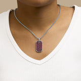 Men's .925 Sterling Silver Created Red Ruby Dog Tag Pendant Necklace - 22
