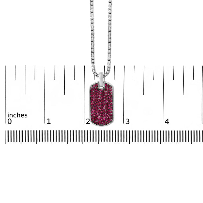 Men's .925 Sterling Silver Created Red Ruby Dog Tag Pendant Necklace - 22