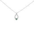 Sterling silver pendant necklace with oval green emerald and white sapphire stones