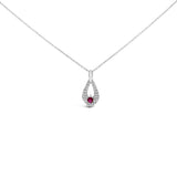 .925 Sterling Silver Created Red Ruby and White Sapphire Pear Shaped Pendant Necklace - 18