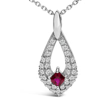 .925 Sterling Silver Created Red Ruby and White Sapphire Pear Shaped Pendant Necklace - 18" Inches-1