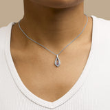 .925 Sterling Silver Created Red Ruby and White Sapphire Pear Shaped Pendant Necklace - 18