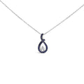 925 sterling silver teardrop pendant necklace with blue and white sapphire stones