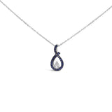 925 sterling silver teardrop pendant necklace with blue and white sapphire stones thumbnail 1