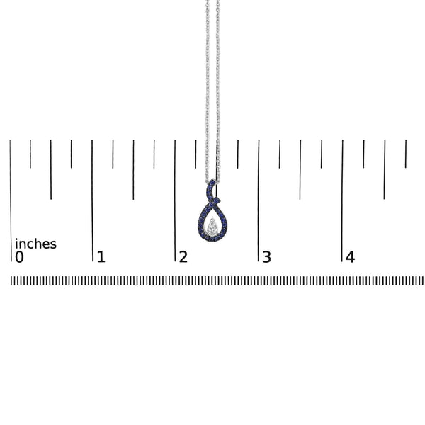 .925 Sterling Silver Created Blue and White Sapphire Teardrop Shaped Pendant Necklace - 18