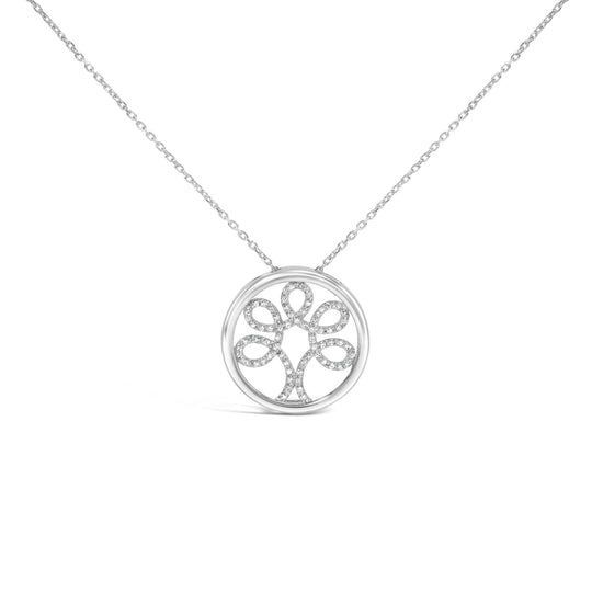 .925 Sterling Silver 1/10 Cttw Diamond Tree of Life Pendant Necklace (I-J Color, I3 Clarity)-0