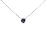 .925 Sterling Silver 7MM Bezel Set Created Gemstone Pendant Necklace - 18