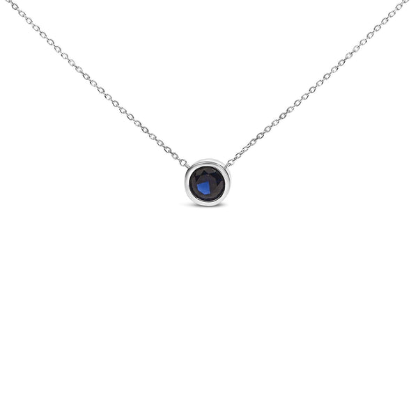.925 Sterling Silver 7MM Bezel Set Created Gemstone Pendant Necklace - 18