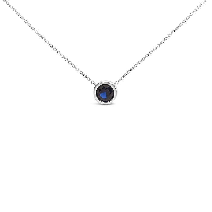.925 Sterling Silver 7MM Bezel Set Created Gemstone Pendant Necklace - 18