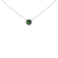 .925 Sterling Silver 7MM Bezel Set Created Gemstone Pendant Necklace - 18
